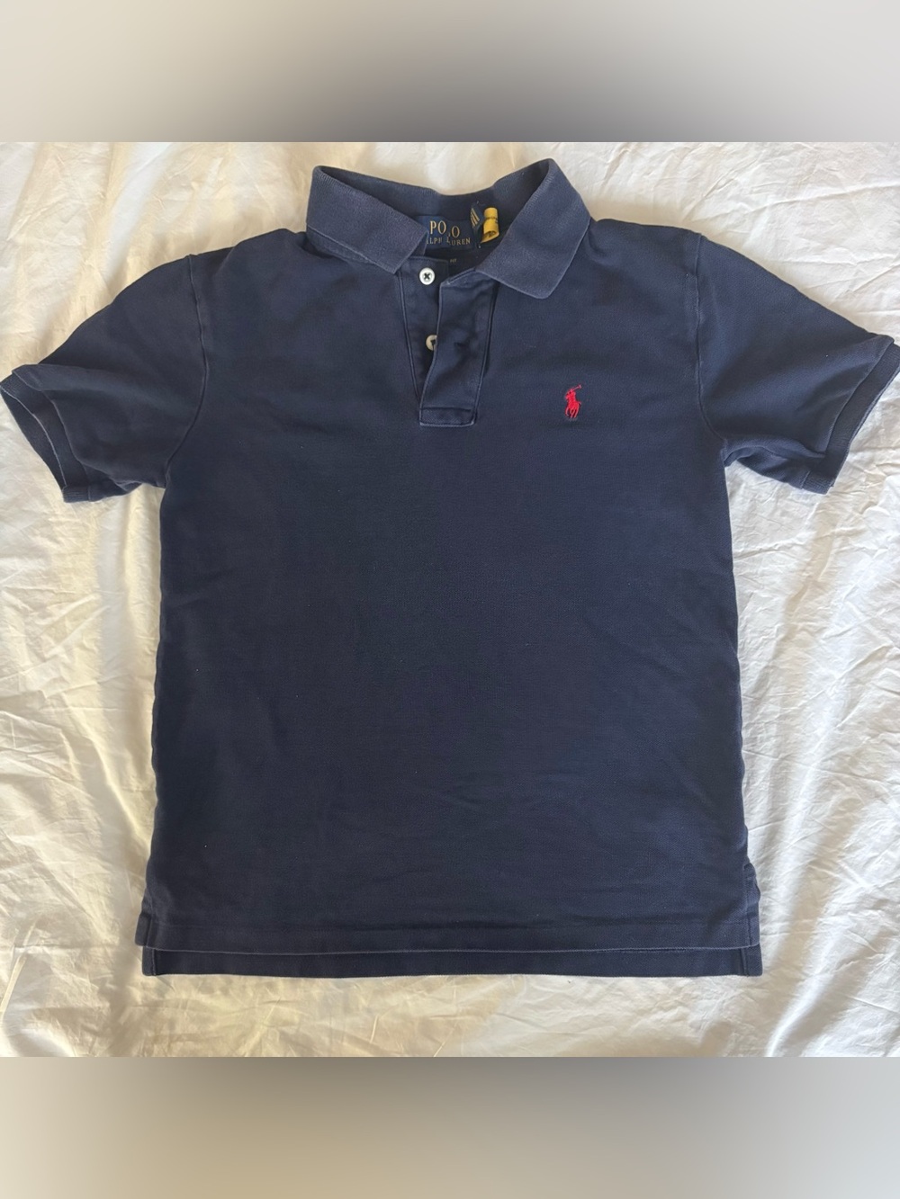 Polo Ralph Lauren Boys Size M Navy Blue Mesh Polo Shirt Short Sleeve Red Pony